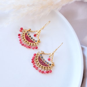 Handmade Turkish Earrings: Pink Gemstone Bohemian Jewelry