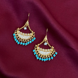 Handmade Turquoise & Gold Dangle Earrings: Turkish Jewelry