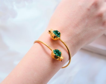 Pulsera de granada: joyería turca hecha a mano en oro verde de 18 quilates