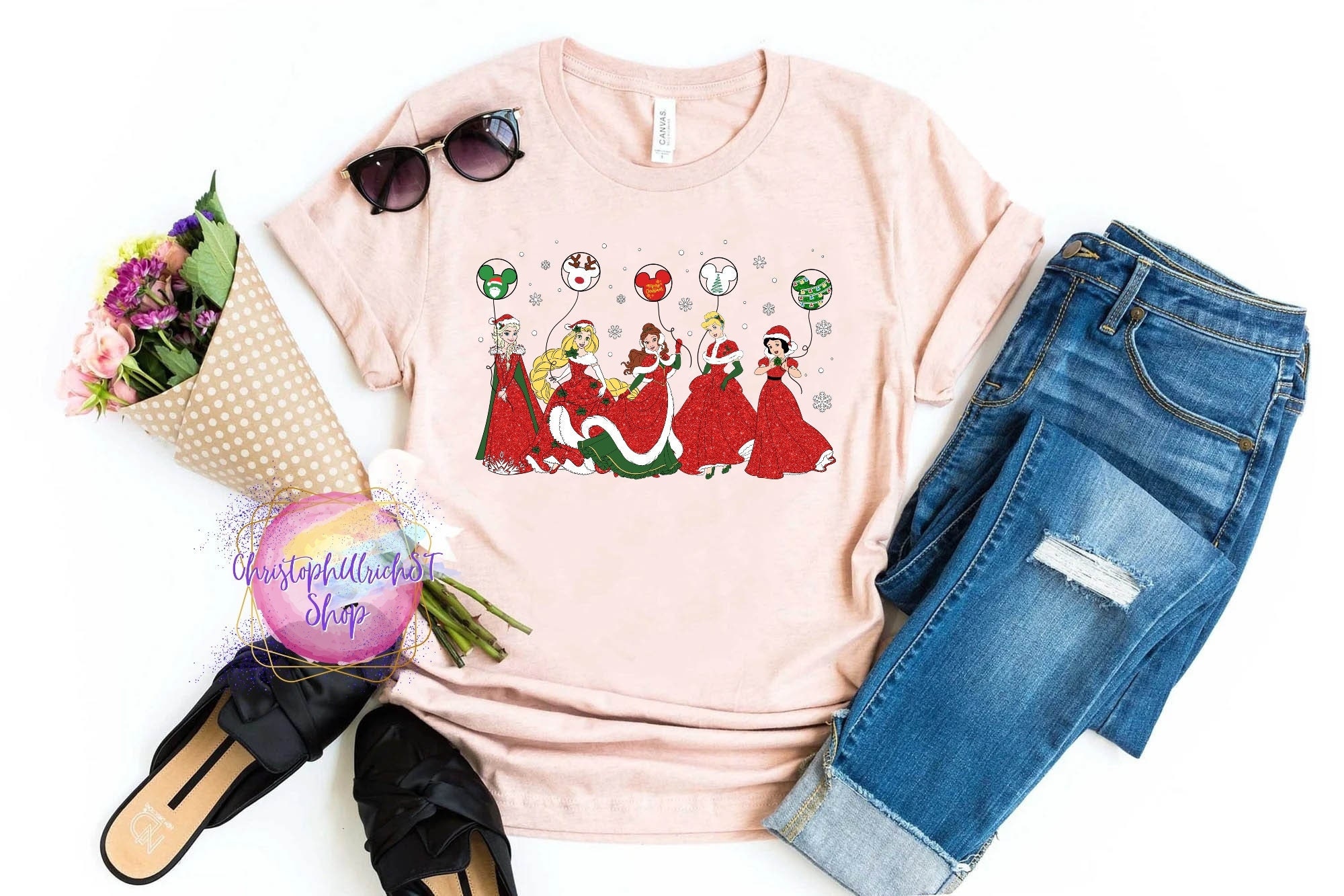 Discover Camiseta Princesas de Disney Feliz Navidad Vintage para Hombre Mujer
