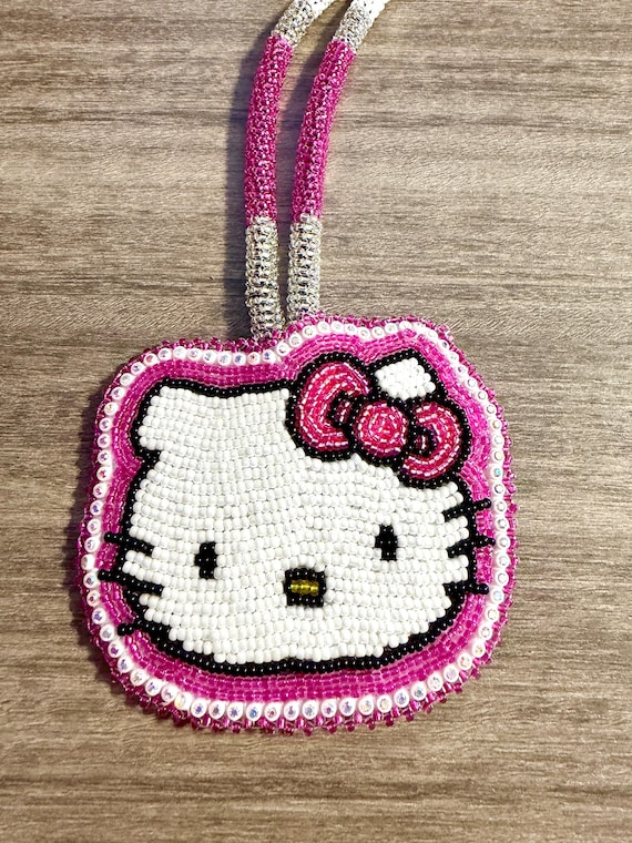 Handmade Hello Kitty Beaded Medallion – 3.5” X 3” With 28” Lanyard