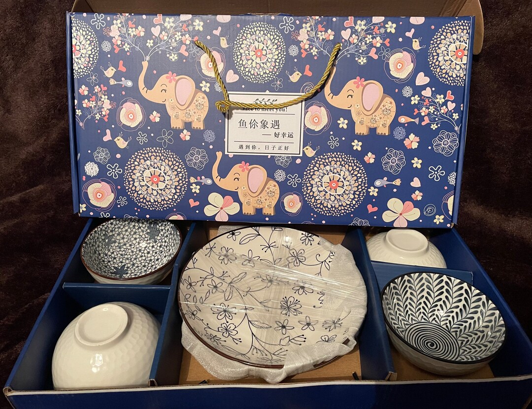 Japanese/chinese Rice Bowls & Plates Gift Set Etsy UK