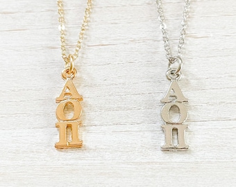 Alpha Omicron Pi Sorority Greek Lavalier Drop Necklace (Alpha O, AOII, ΑΟΠ)