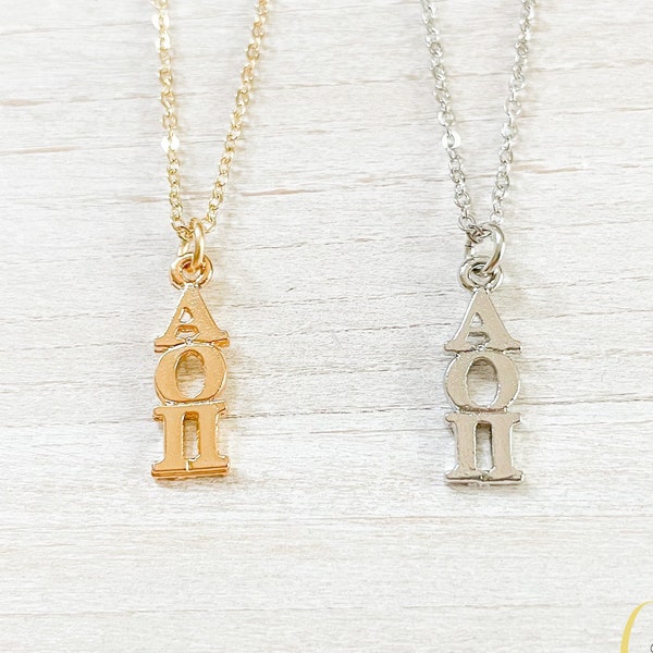 Alpha Omicron Pi Sorority Greek Lavalier Drop Necklace (Alpha O, AOII, ΑΟΠ)