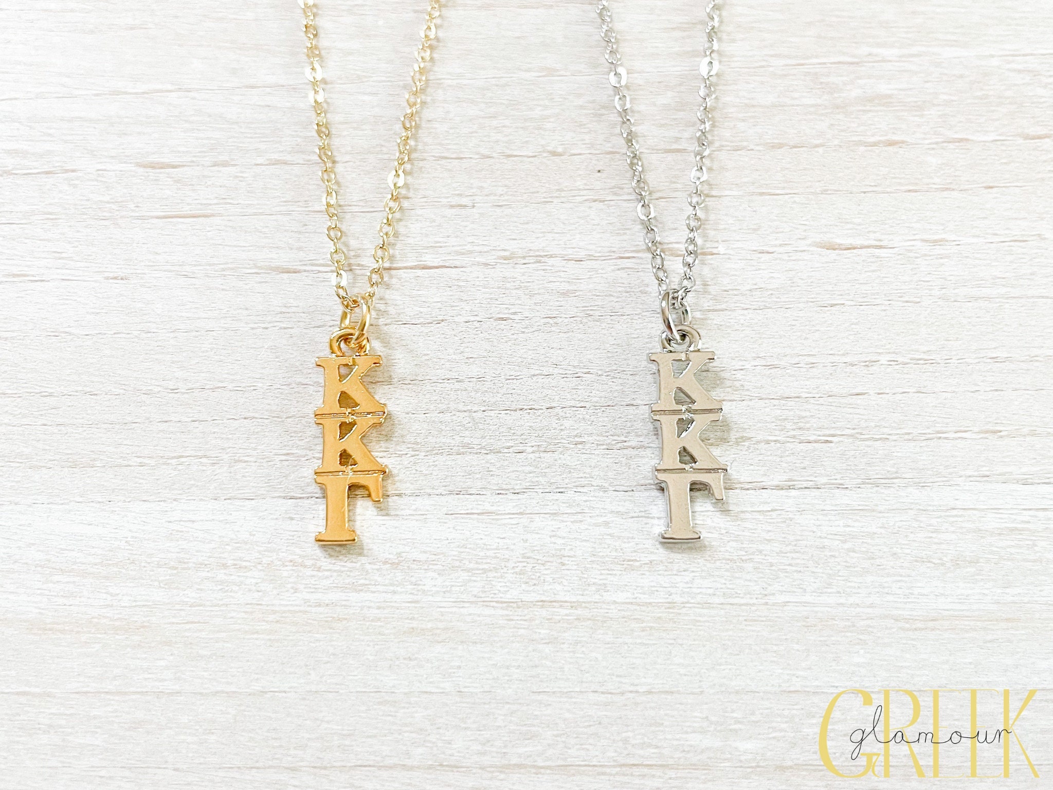 Kappa Kappa Gamma Greek Lavalier Drop Necklace (KKG, KKΓ)