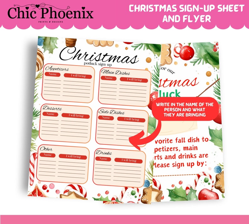 EDITABLE Christmas Potluck Invitation and Signup Sheet, Christmas ...