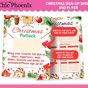 EDITABLE Christmas Potluck Invitation and Signup Sheet, Christmas ...