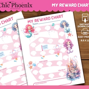 Mermaid Reward Chart | Daily Chore Chart | Kids Routine Sticker Chart | Printable Mermaid Behavior Chart | Reward Chore Chart