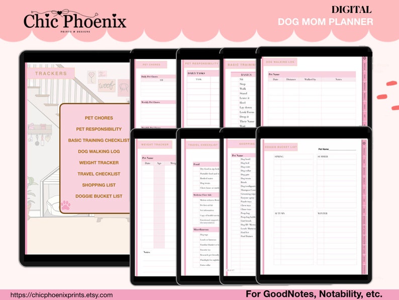 Dog Mom Planner, Goodnotes Puppy Planner, Pet Organization, Vettracker