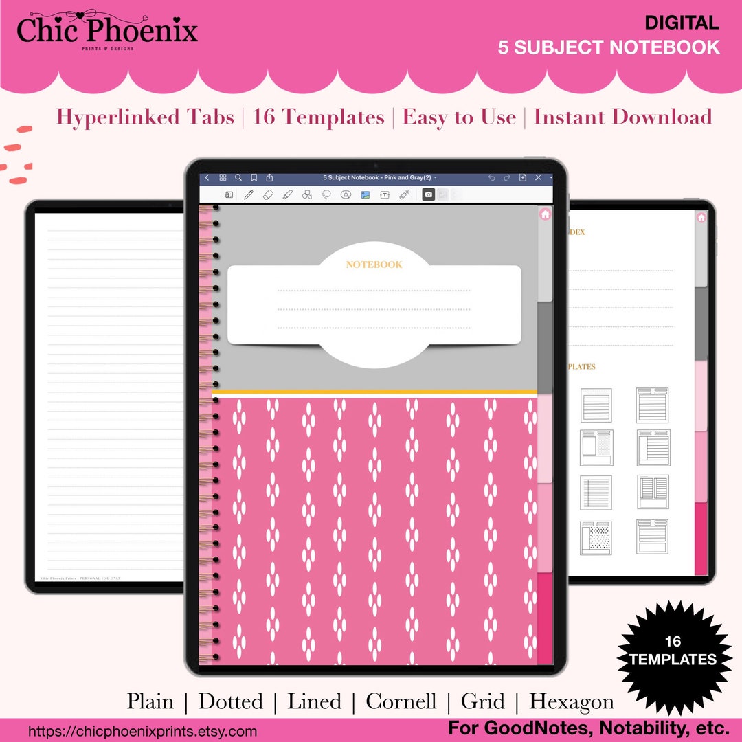 5 Subject Digital Notebook, Student Notebook, Instant Download, Note
