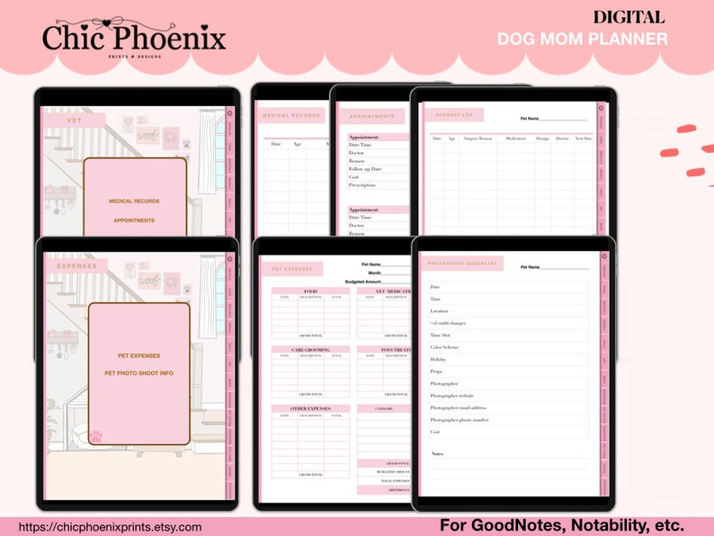 Dog Mom Planner, Goodnotes Puppy Planner, Pet Organization, Vettracker