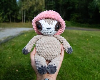 Handmade Crochet Sloth Plush Toy: Cuddly Strawberry Hat Amigurumi