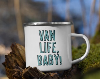 Van Life Enamel Camping Mug | Van Life Baby! (Blue)