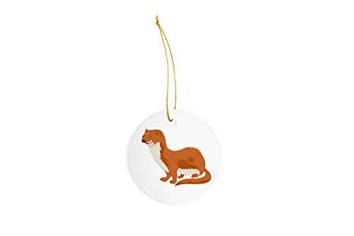 Weasel Cartoon Animal Character Ceramic Ornament - Christmas Decorations - 3" Circle Ceramic Ornament