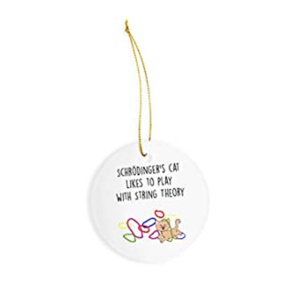 Schr dinger's Cat Likes to Play with String Theory Ceramic Ornament - Christmas Decorations - 3" Circle Ceramic Ornament