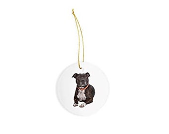 Staffordshire Bull Terrier Ceramic Ornament - Christmas Decorations - 3&quot; Circle Ceramic Ornament