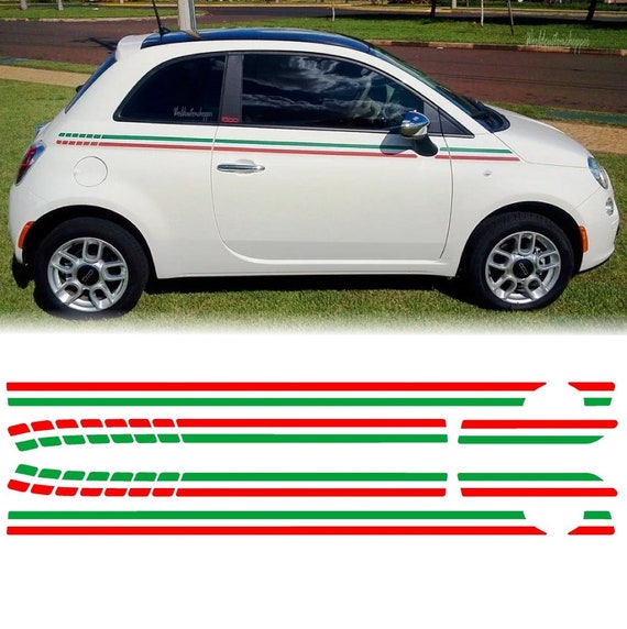 Adhesive bands Fiat 500 Tricolor side stickers, Italy car tuning sport model