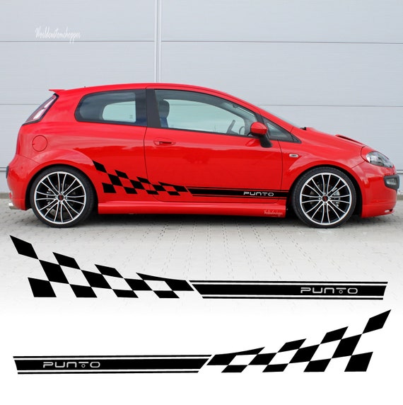 Fiat Grande Punto Stickers Side Bands Checkerboard Auto Tuning Sport