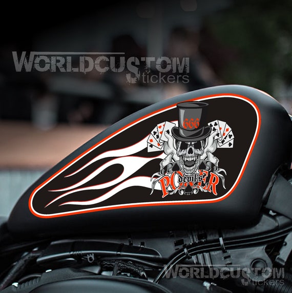 Harley Davidson "Skull Poker" stickers for custom chopper motorbike tank stickers