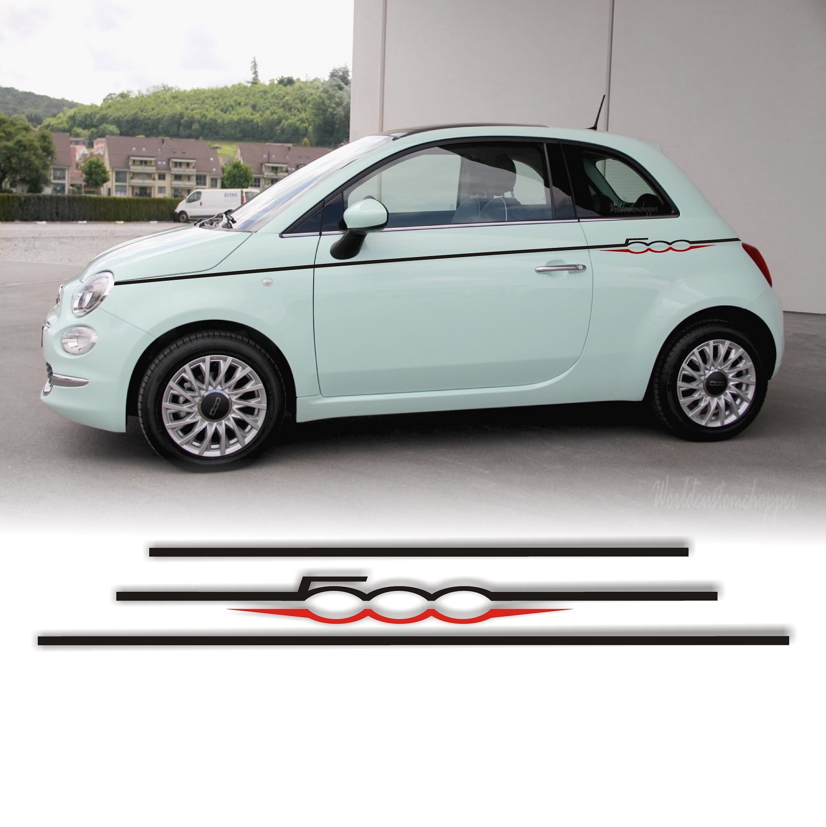 Stylisches Seiten-Streifen Set für Fiat 500 - B-Ware Aufkleber in S
