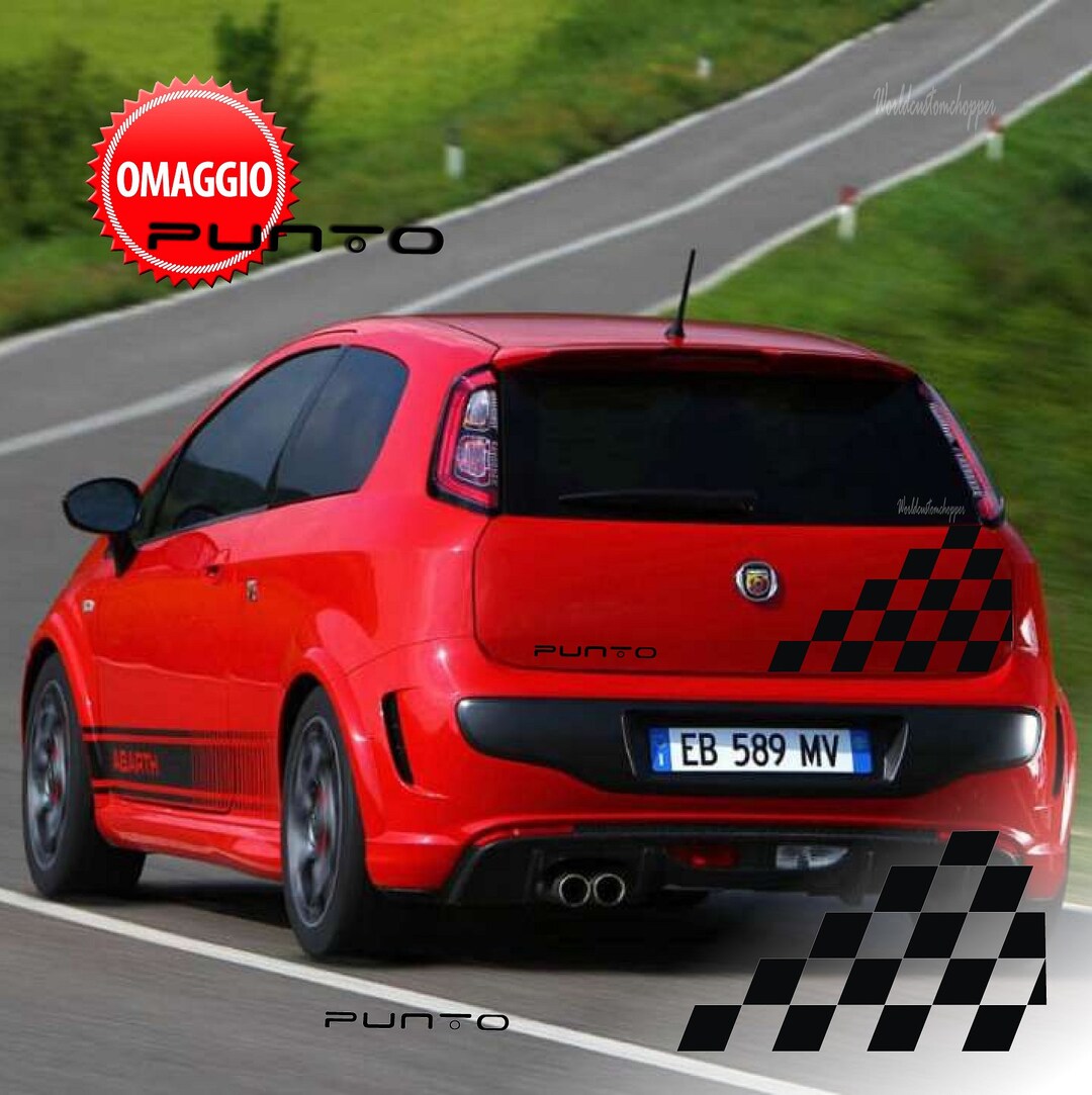 2 Adesivi Laterali A Scacchiera Per Fiat Grande Punto. Grafiche Auto Per Tuning In Vinile Arancione, Termodeformabili E Verniciabili. Personalizzabili Su Richiesta.