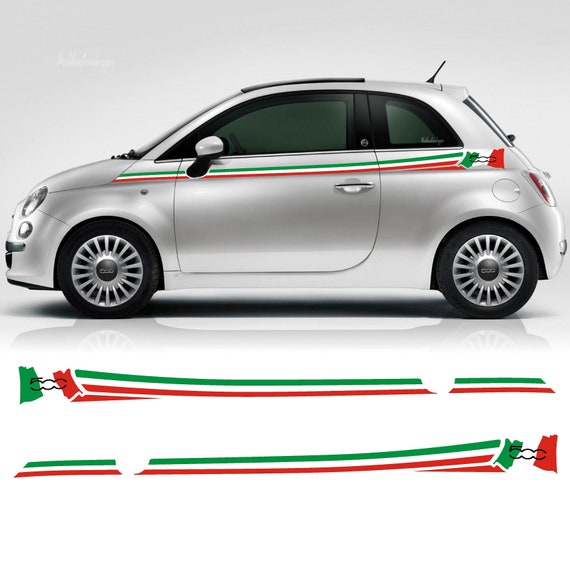 Adhesive bands Fiat 500 Tricolor side stickers, Italy car tuning sport model