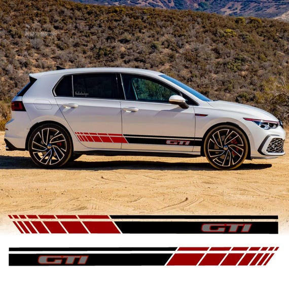 2 Worldcustom side strip stickers compatible with Golf Wolkswagen GTI or GTD Racing Tuning Sport Two-tone