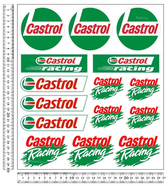 Castrol technical sponsor stickers for fairings Honda Suzuki Kawasaki 20x23 30x27