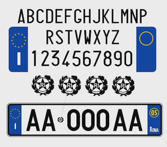 Complete rear license plate sticker kit, font and size as original