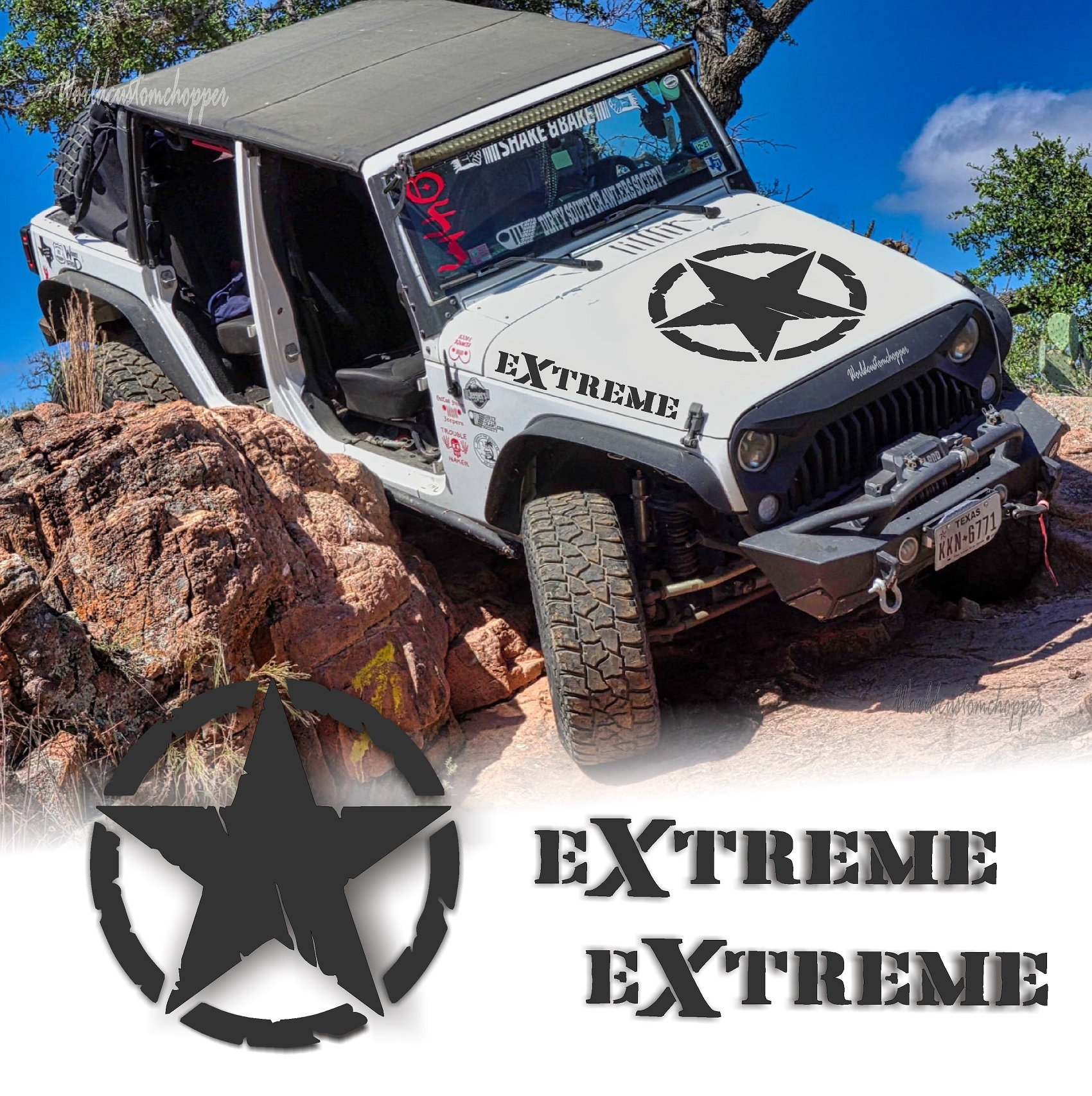 Stickers Stickers off-road Jeep Wrangler Star hood Extreme off road 4x4