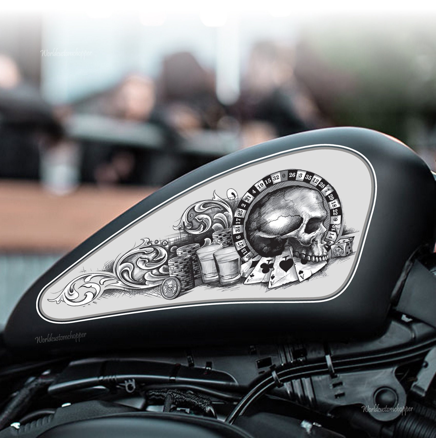 2 ST. TANK Aufkleber Chrom für Harley Davidson Freunde - ca. 203