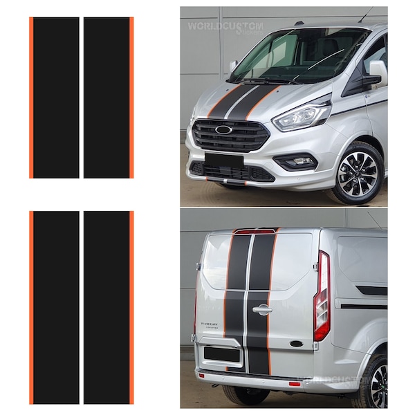 Autocollants bandes avant et arrière compatibles avec les voitures Ford Transit Custom bicolores avec bordure