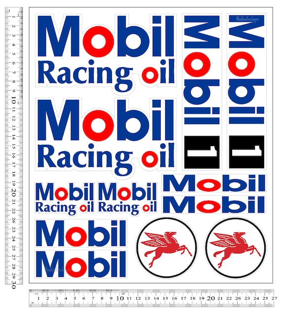 Mobil technical sponsor stickers for fairings Honda Suzuki Kawasaki 20x23 30x27