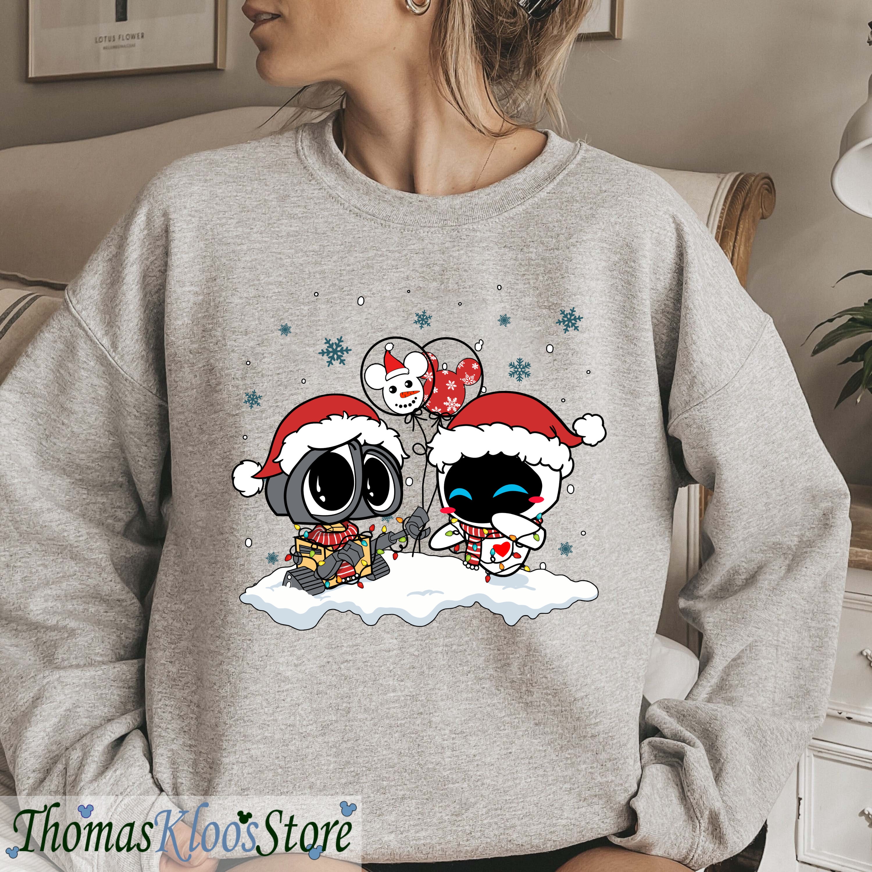 WallE and Eve Christmas Sweatshirt, WallE Christmas Sweatshirt sold