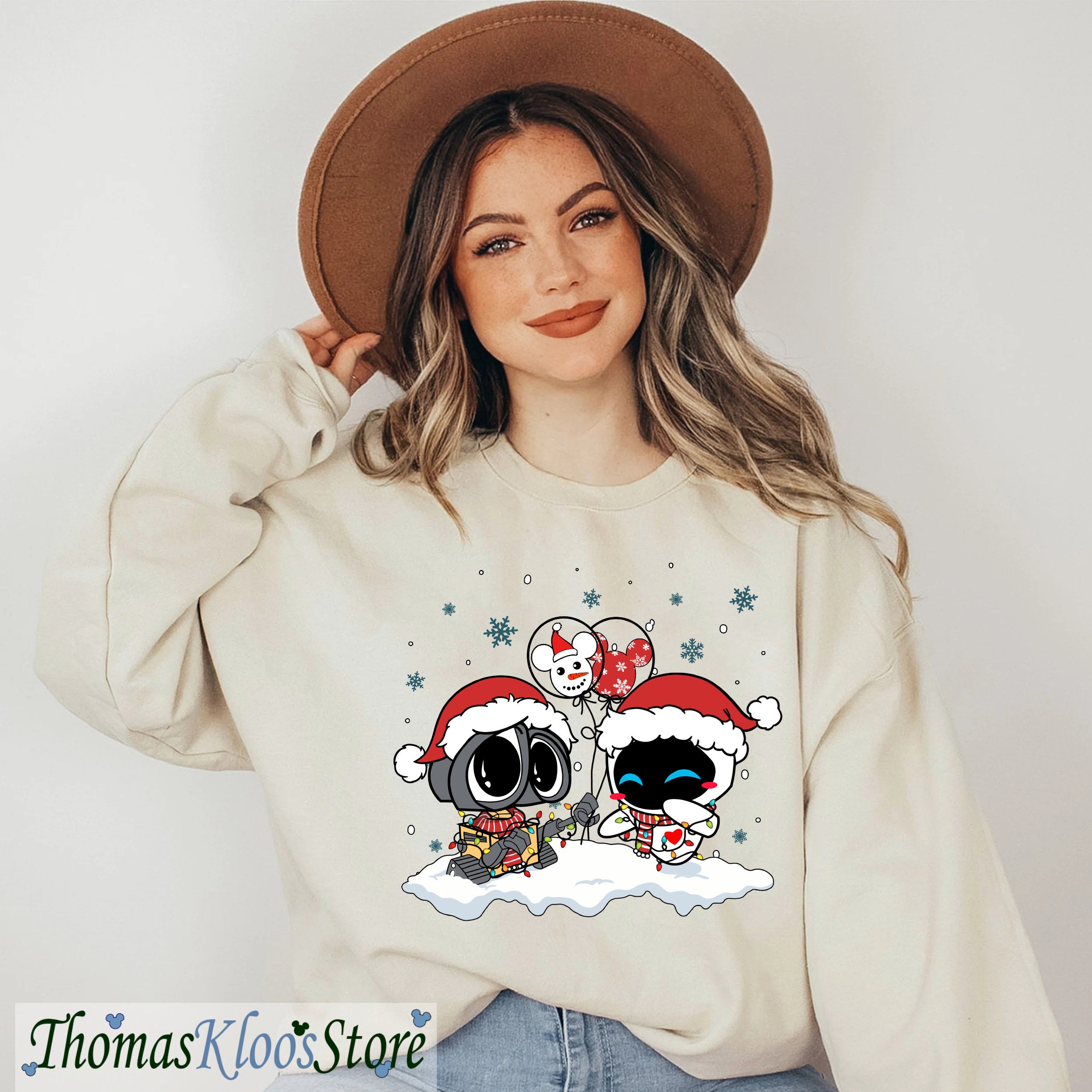 WallE and Eve Christmas Sweatshirt, WallE Christmas Sweatshirt sold