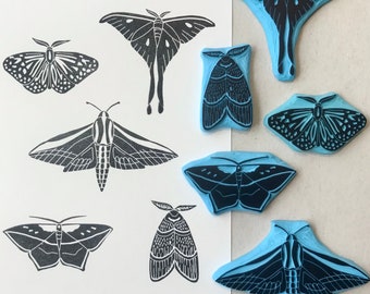 Mottenstempel / Block Druck / Schmetterling / Handgeschnitzter Stempel / 5er Set / Exotisch / Illustration