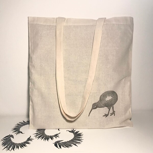 Kiwi Druck Tragetasche / Baumwolltasche / handgedruckt / Einkaufstasche / Geschenktasche