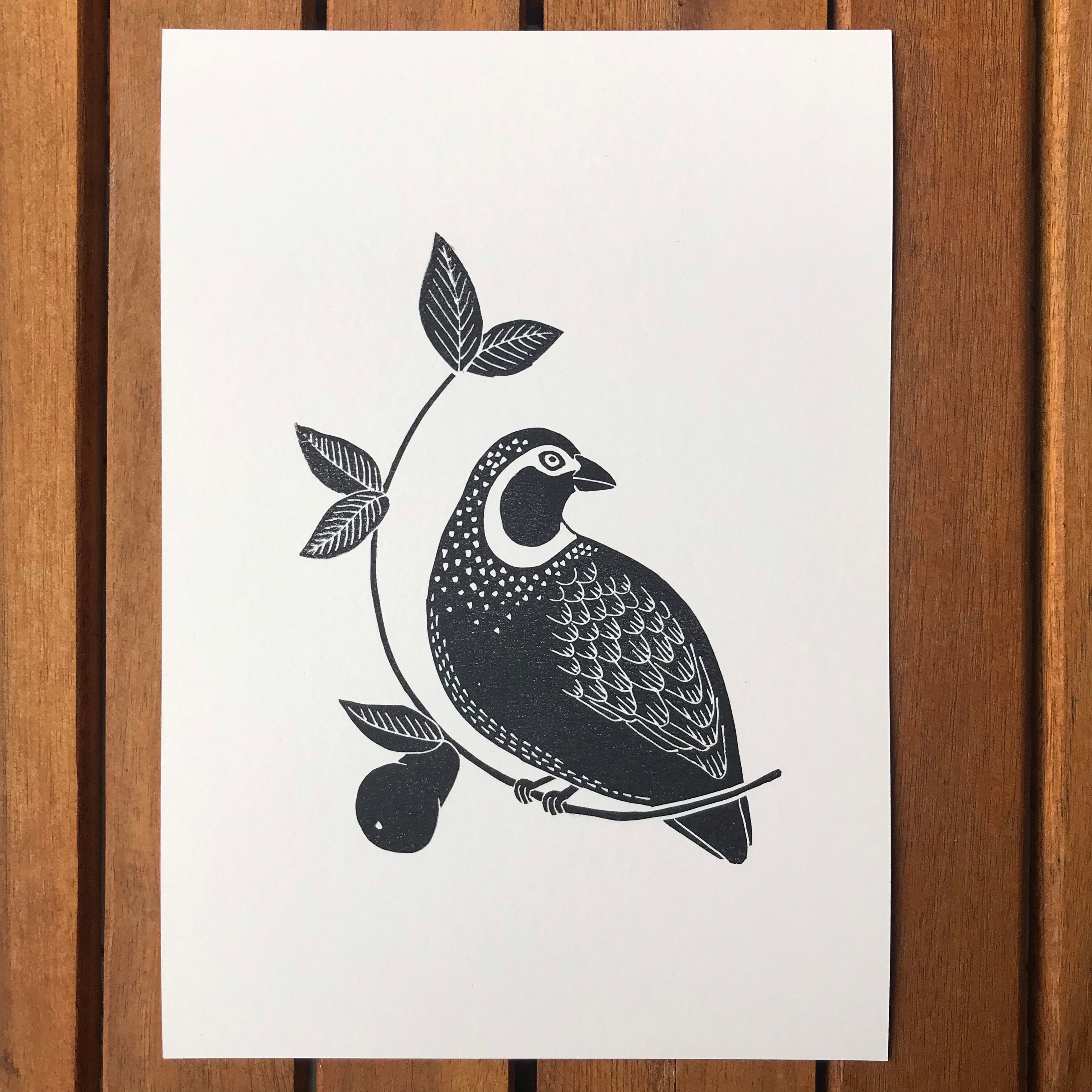 Pear Garden 2 Linocut Block Print 6x6 