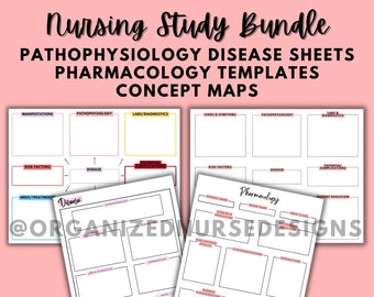 Nursing School Bundle, Pharmacology, Drug Card, Disease Sheets, Nursing Concept Map, Nursing Notes, Fundamentals Nursing, Med Surg Template