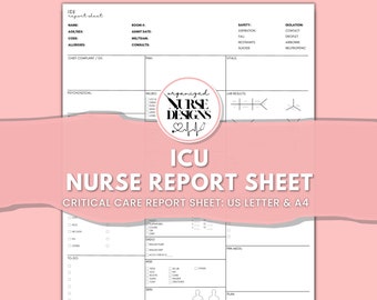 ICU Nurse Report Sheet | Nurse Brain Sheet | Critical Care Nurse Handoff Report Sheet | Printable Template | US Letter | A4