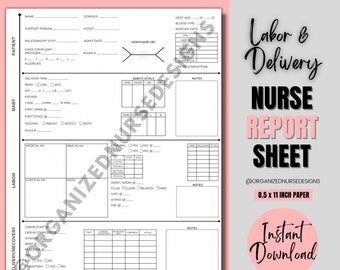 Labor and Delivery Nurse Report Sheet | Nurse Brain Report Sheet | OB Nurse | Nursing Student | Nursing School | LnD Nurse