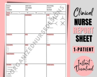 Nurse Report Sheet: Clinical Nursing Brain Sheet (Digital Download)