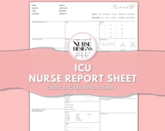 ICU Nurse Report Sheet | Nurse Brain Sheet | Critical Care Nurse Handoff Report Sheet | Printable Template | US Letter | A4