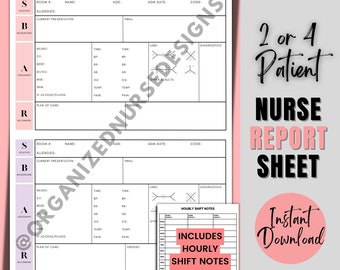 SBAR Nurse Report Sheet & Hourly To-Do List Template | Nursing Brain Sheet | Nursing School | Med Surg Nurse | Nurse Brain Sheet