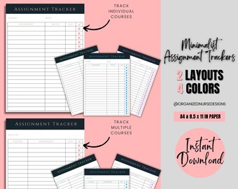 Minimalist Assignment Tracker: Weekly Homework Log (Digital Download)
