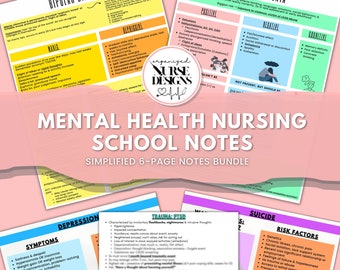 Mental Health Nursing School Study Guide | Nursing School Notes Bundle | Nursing Student | Psych Nursing Notes