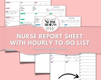 Nurse Report Sheet with Hourly To-Do Schedule Day/Night Shift Med Surg Brain Sheet