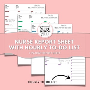 Nurse Report Sheet with Hourly To-Do Schedule Day/Night Shift Med Surg Brain Sheet