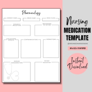 Pharmacology Nursing Template Nursing Student Printable Nursing School Nursing Template Nurse Pharmacology Study Guide image 1