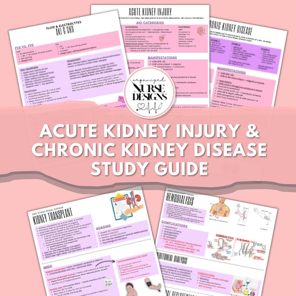 Kidney (AKI & CKD) Nursing School Study Guide, Nursing School Notes, Printable Nursing School Templates